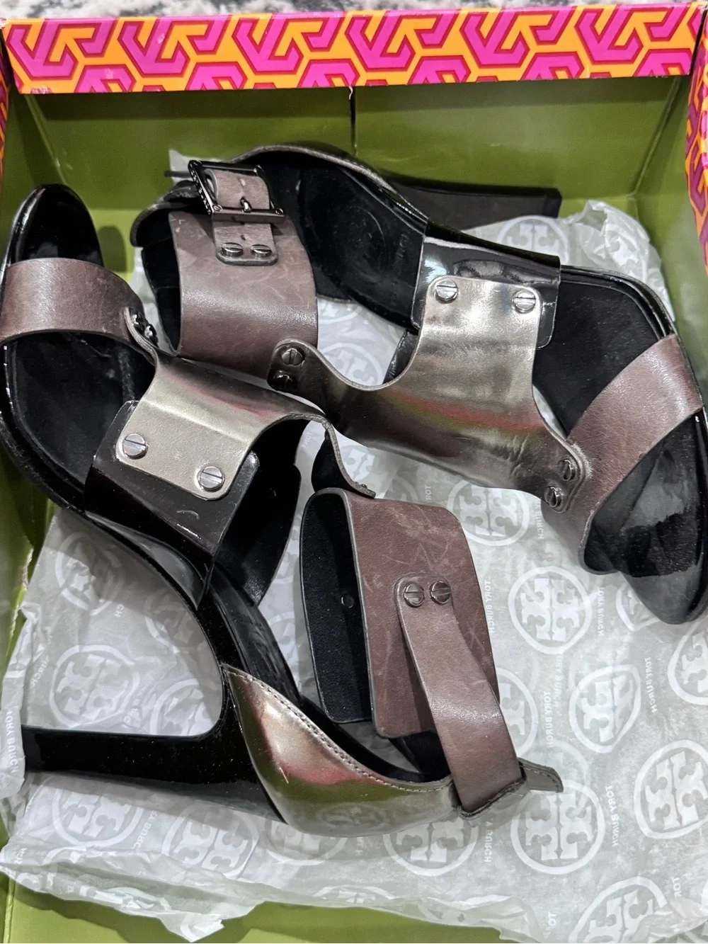 Tory Burch 'Teagen' Patent Metal Gladiator Sandals